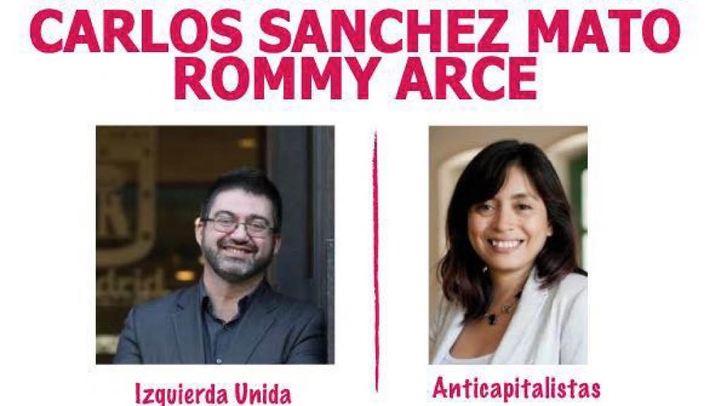 Cartel del Encuentro vecinal con Carlos Sánchez Mato y Rommy Arce